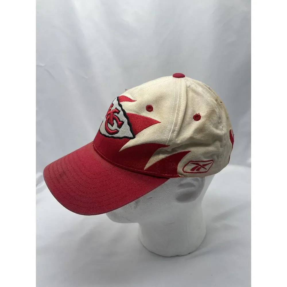 Vintage Reebok Kansas City Chiefs SharkTooth Hat Red White Strap‎ Back